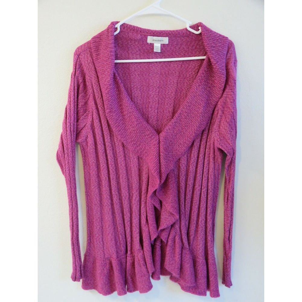 Womens Dressbarn Pink Cardigan Size 14/16 Acrylic Long Sleeve Ribbed Knit